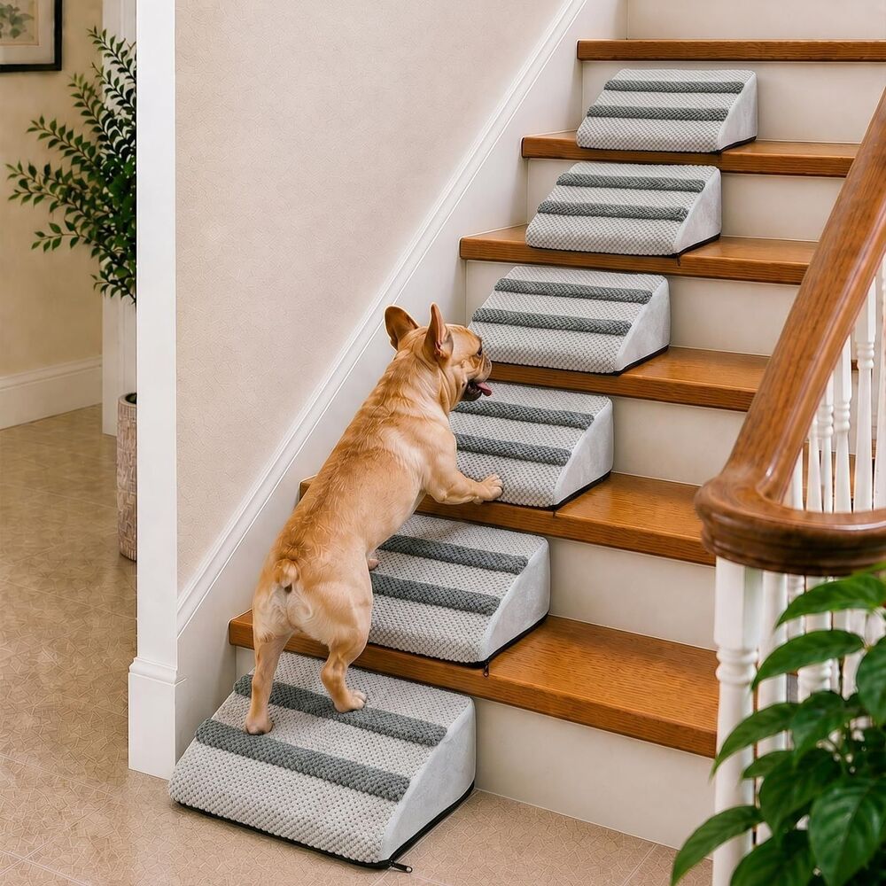 DOPURRED Foam Dog Stairs 6-Pack Pet Ramp Steps for Small Senior Dogs Cats Gray